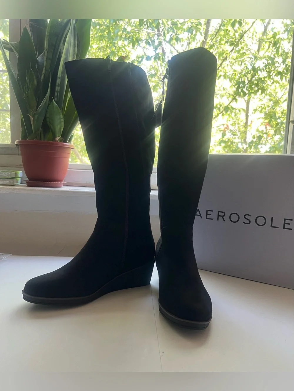 Aerosoles Binocular Women's Wedge Faux Suede Knee-High Boots